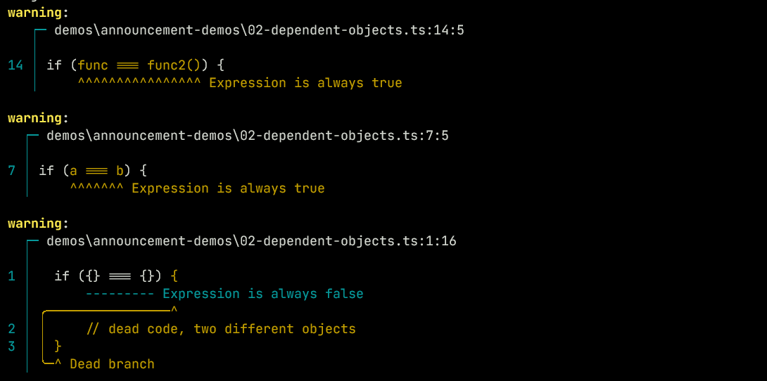 Expression is always true, Expression is always true, Expression is always false